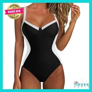 Tummy Control One Piece Swimsuit Sexy Crisscross Back Retro Push Up Monokini